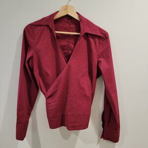 Vintage Jacob Wrap Top in Dark Red - Collared and Cropped Length Going-out Top